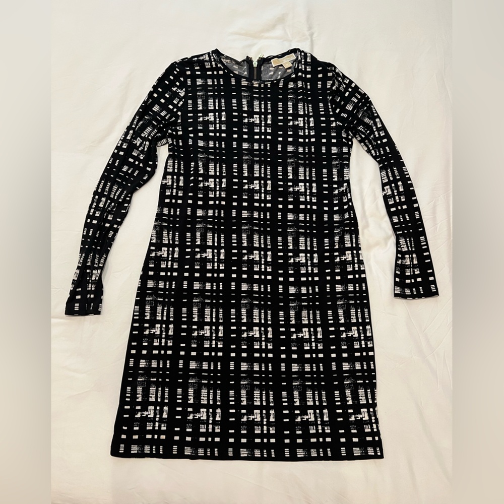 Michael Kors Black and White Sheath Midi Dress